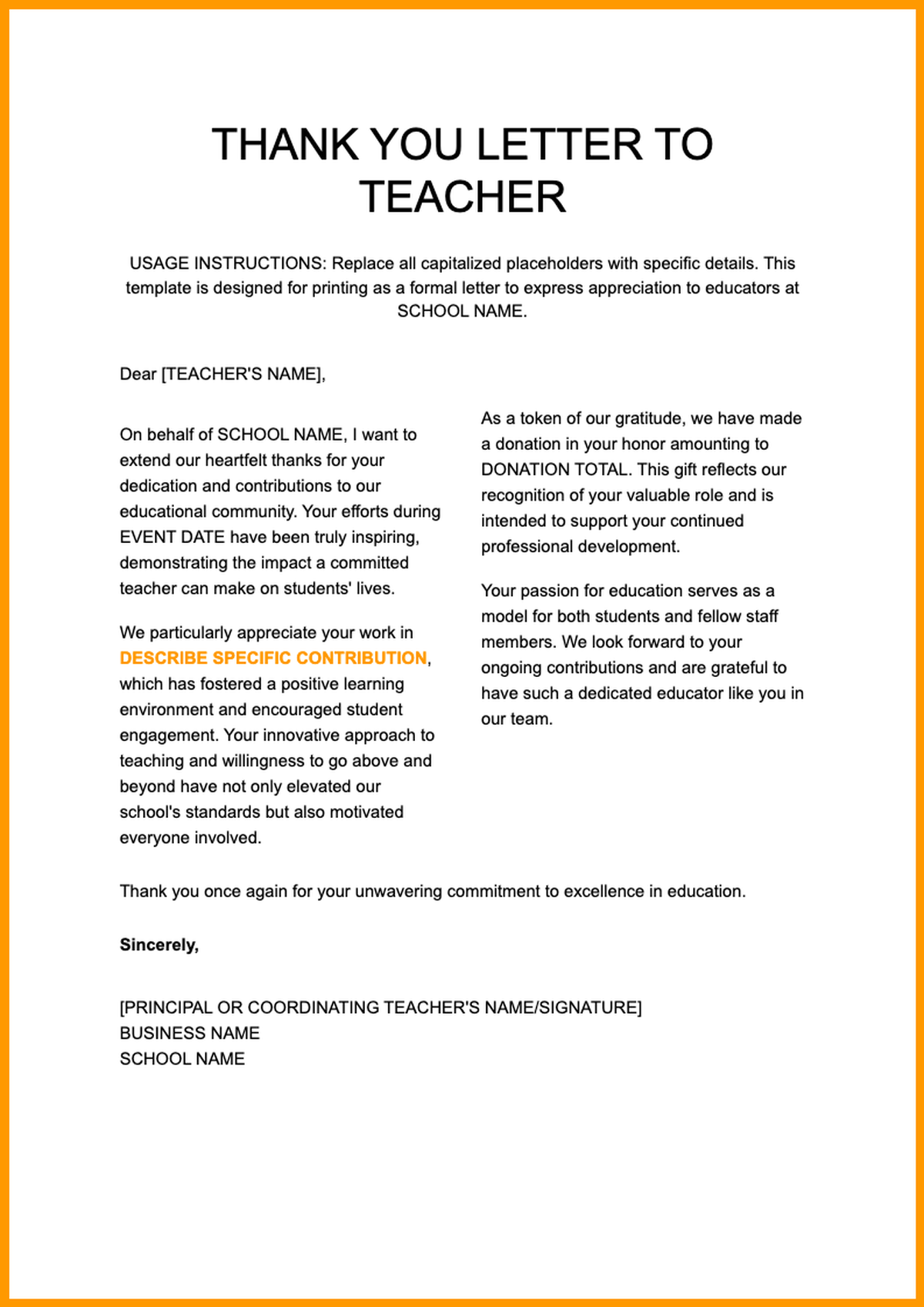 Sample thank you letter for event sponsors and volunteers with donation details_variant_3